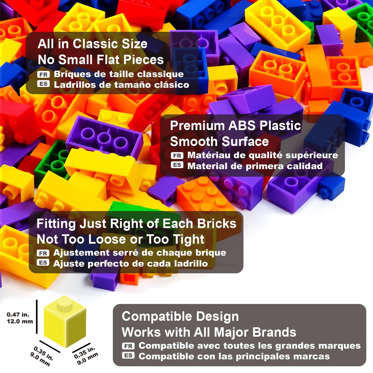 Bestoyz Building Bricks 1000 Pieces in Rainbow Colors – Educational Blocks for Kids Aged 4+