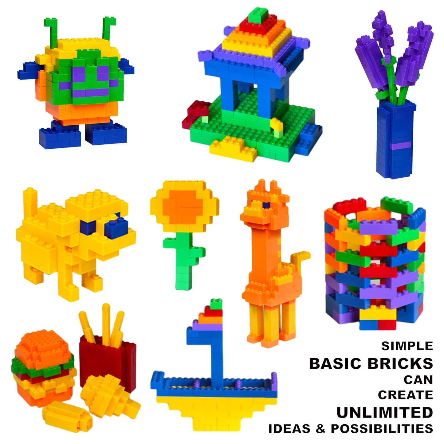 Bestoyz Building Bricks 1000 Pieces in Rainbow Colors – Educational Blocks for Kids Aged 4+