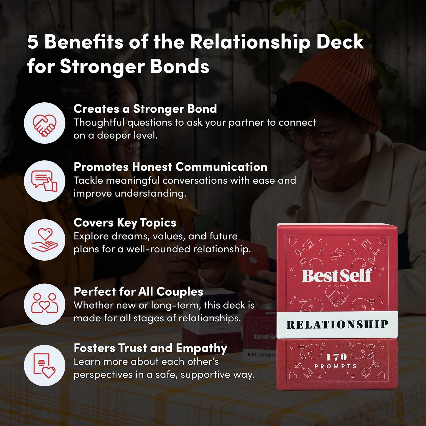 BestSelf Relationship Deck 170 Prompts - Couples Card Game for Adults | Romantic Gift