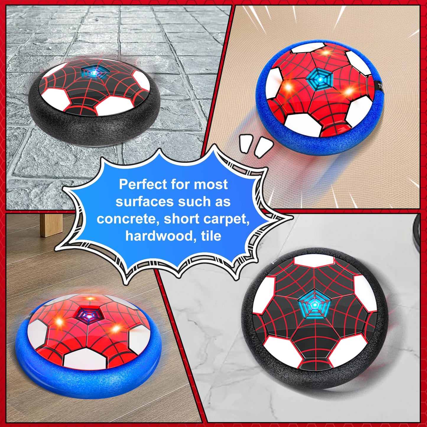 BESTVIVE Hover Soccer Ball 2 Pack – Indoor Kids Soccer Toy with LED Lights & Safe Foam Bumpers