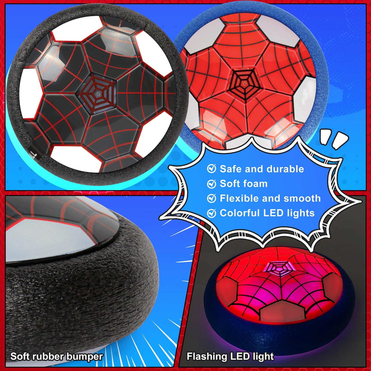 BESTVIVE Hover Soccer Ball 2 Pack – Indoor Kids Soccer Toy with LED Lights & Safe Foam Bumpers