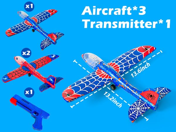 BESTVIVE 3 Pack Airplane Toys - 12.6-in LED Foam Glider Planes with Launcher | Outdoor Kids Gift