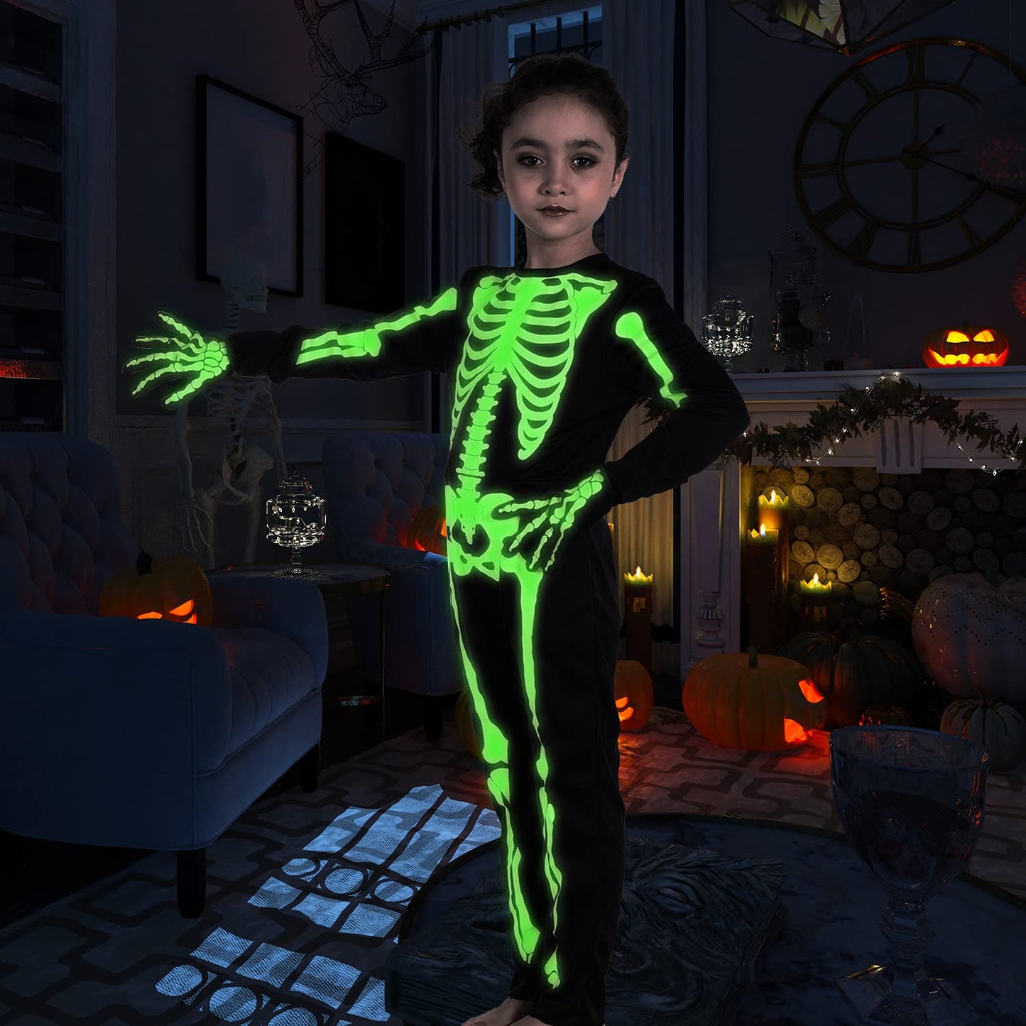 Besutolife Skelebone Costume - Glow-in-the-Dark Kids Halloween Outfit for Boys & Girls (8T)