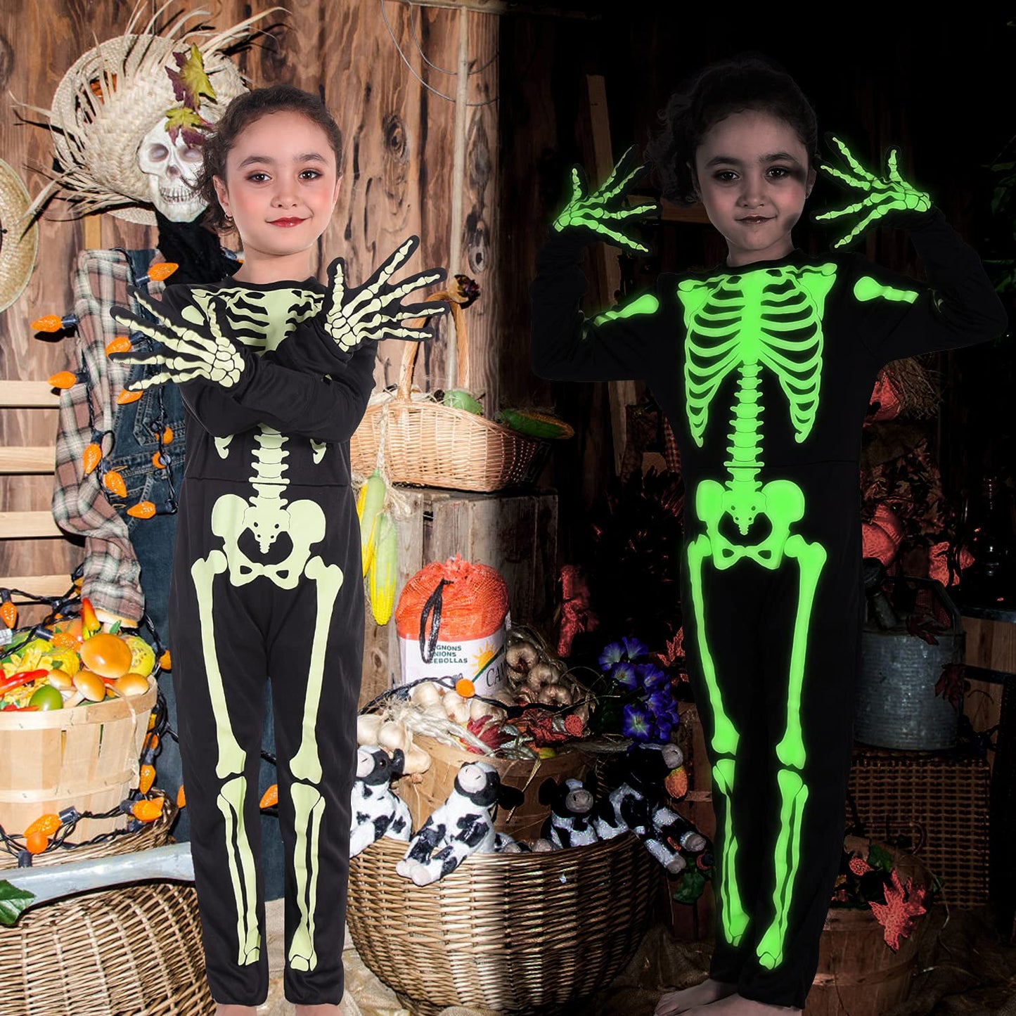 Besutolife Skelebone Costume - Glow-in-the-Dark Kids Halloween Outfit for Boys & Girls (8T)