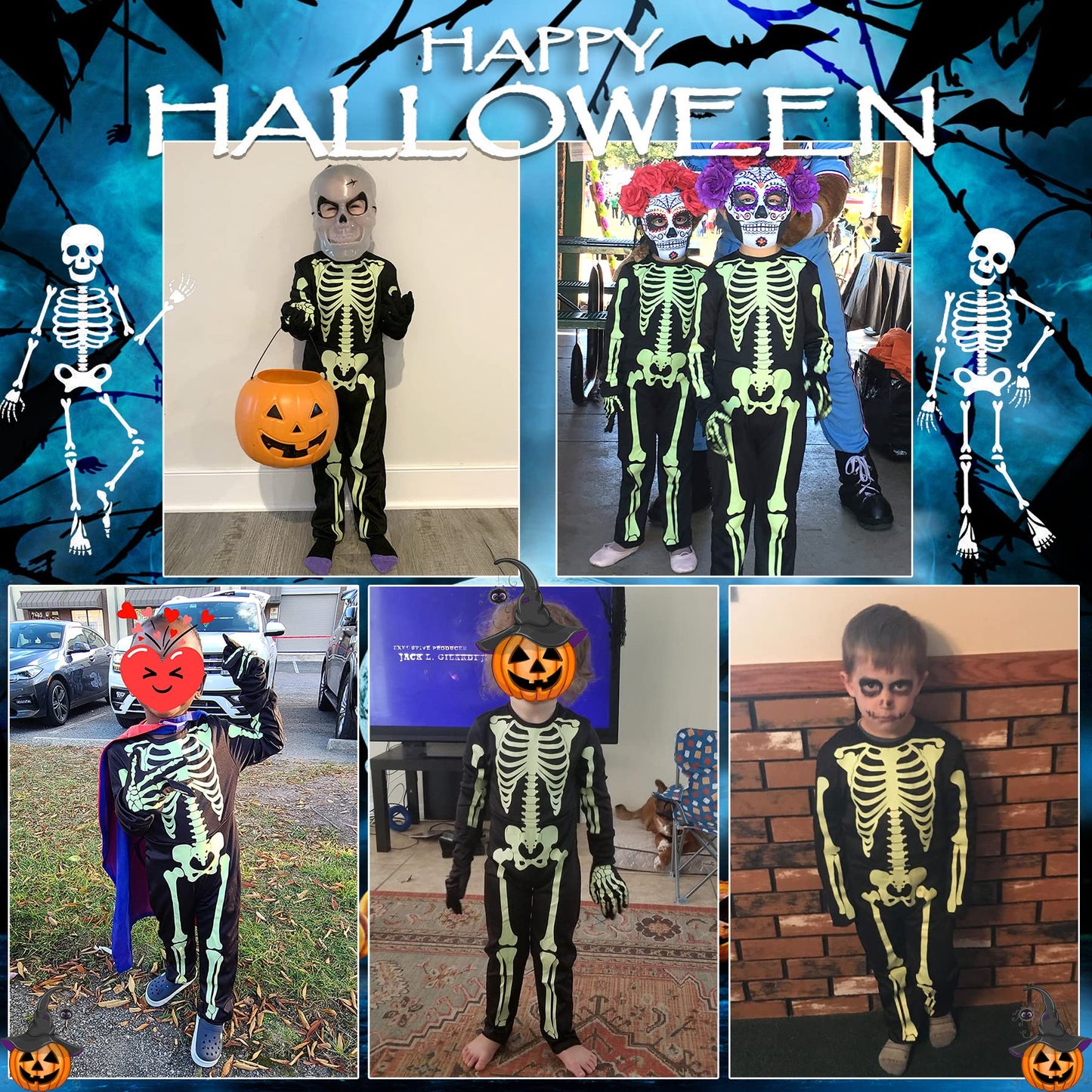 Besutolife Skelebone Costume - Glow-in-the-Dark Kids Halloween Outfit for Boys & Girls (8T)