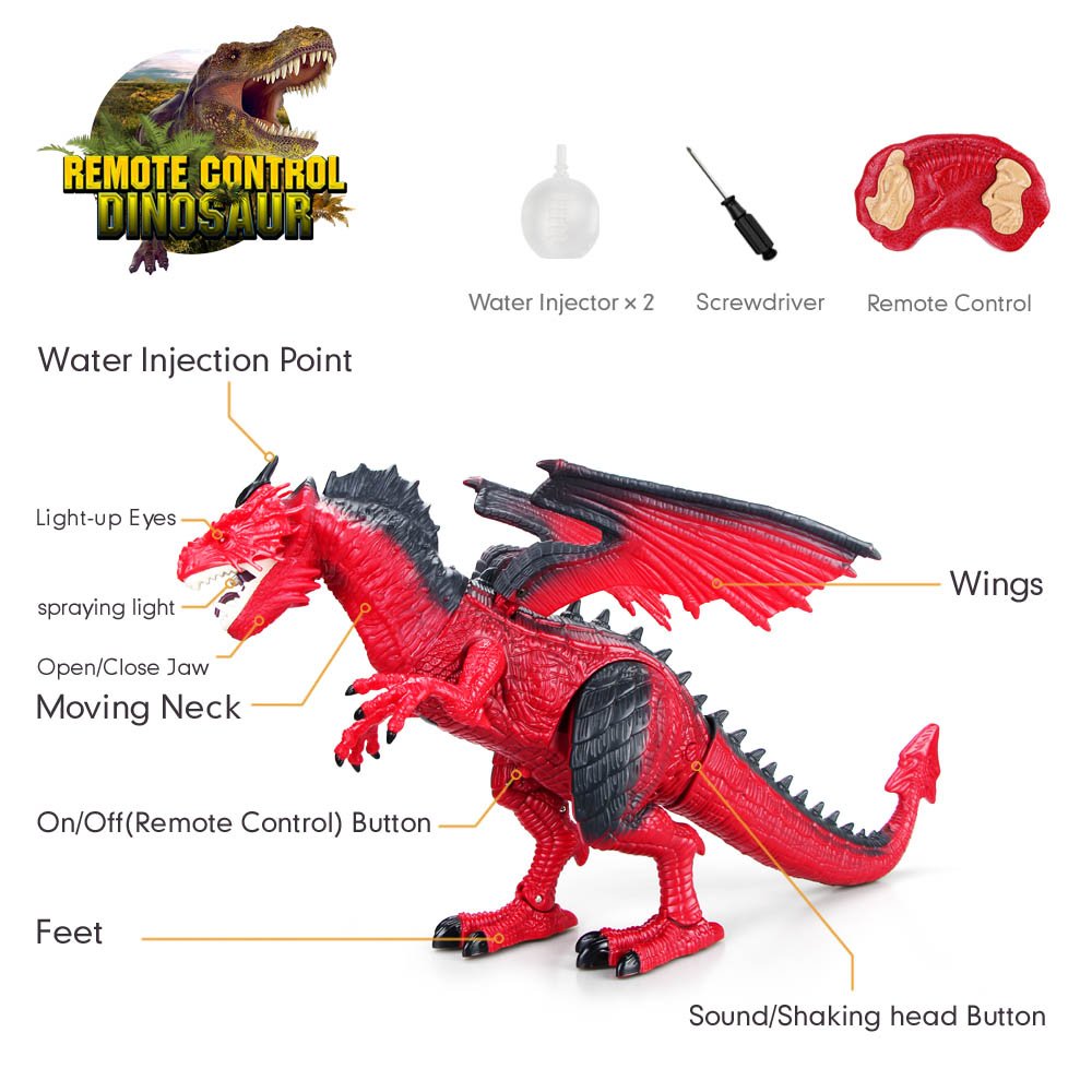 Betheaces Remote Control Dragon Toy for Kids – Roaring, Light-Up Eyes, 18.5-Inch Large