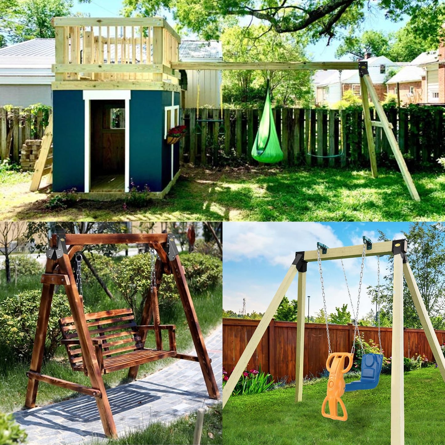 BETOOL Swing Set Brackets - 2pc A-Frame Hardware with Mounting Accessories (Black)