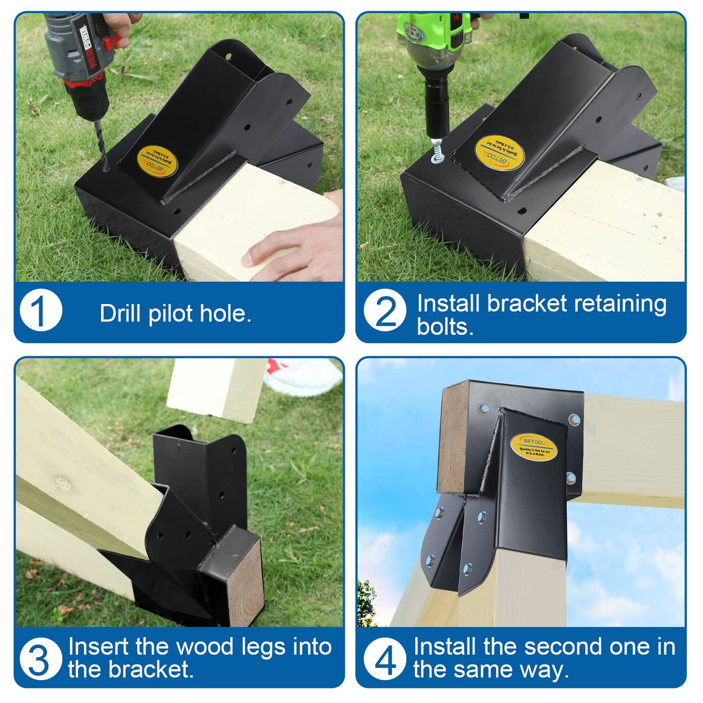 BETOOL Swing Set Brackets - 2pc A-Frame Hardware with Mounting Accessories (Black)
