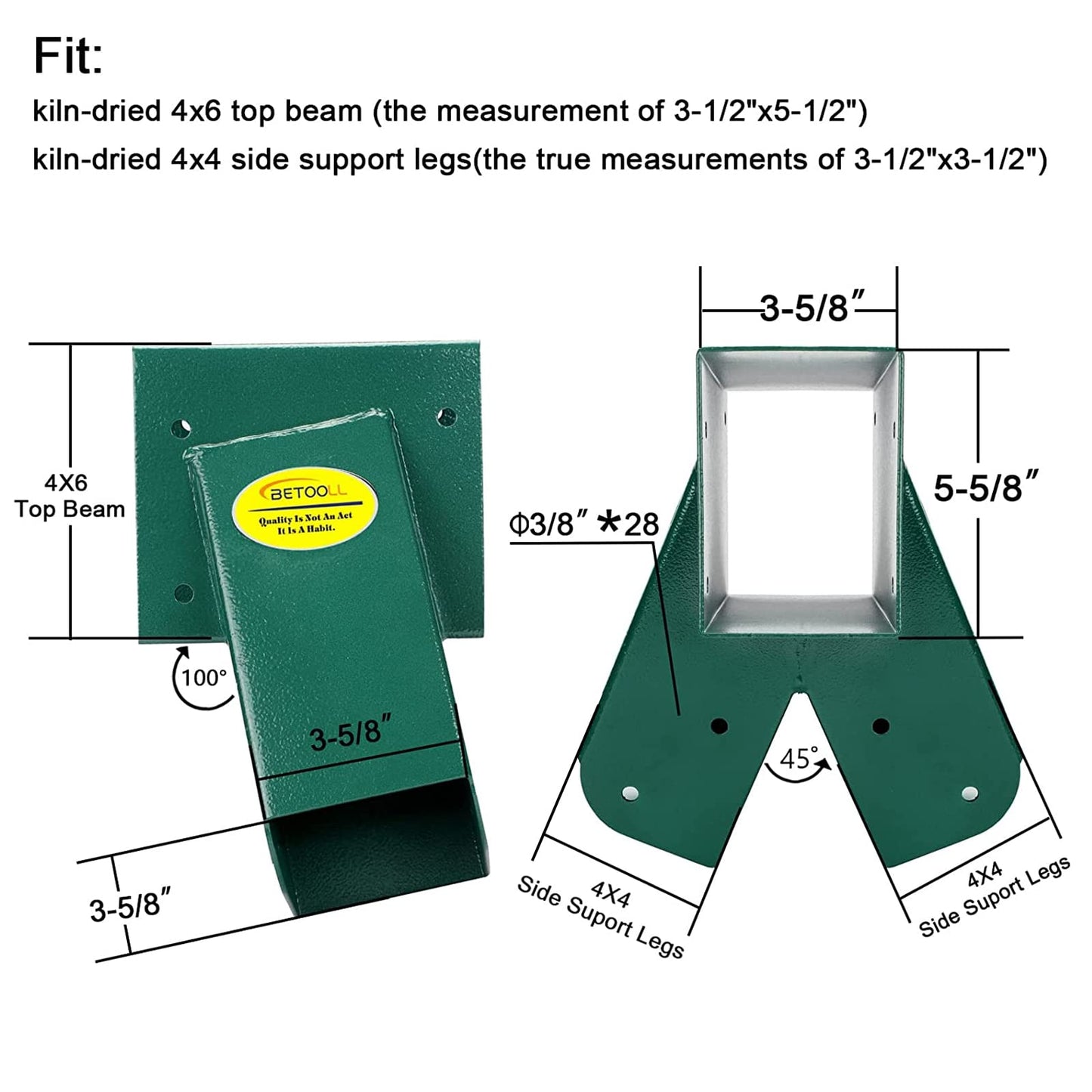 BETOOLL A-Frame 2-Brackets Swing Set Bracket with Mounting Hardware (Green) - Heavy-Duty Steel