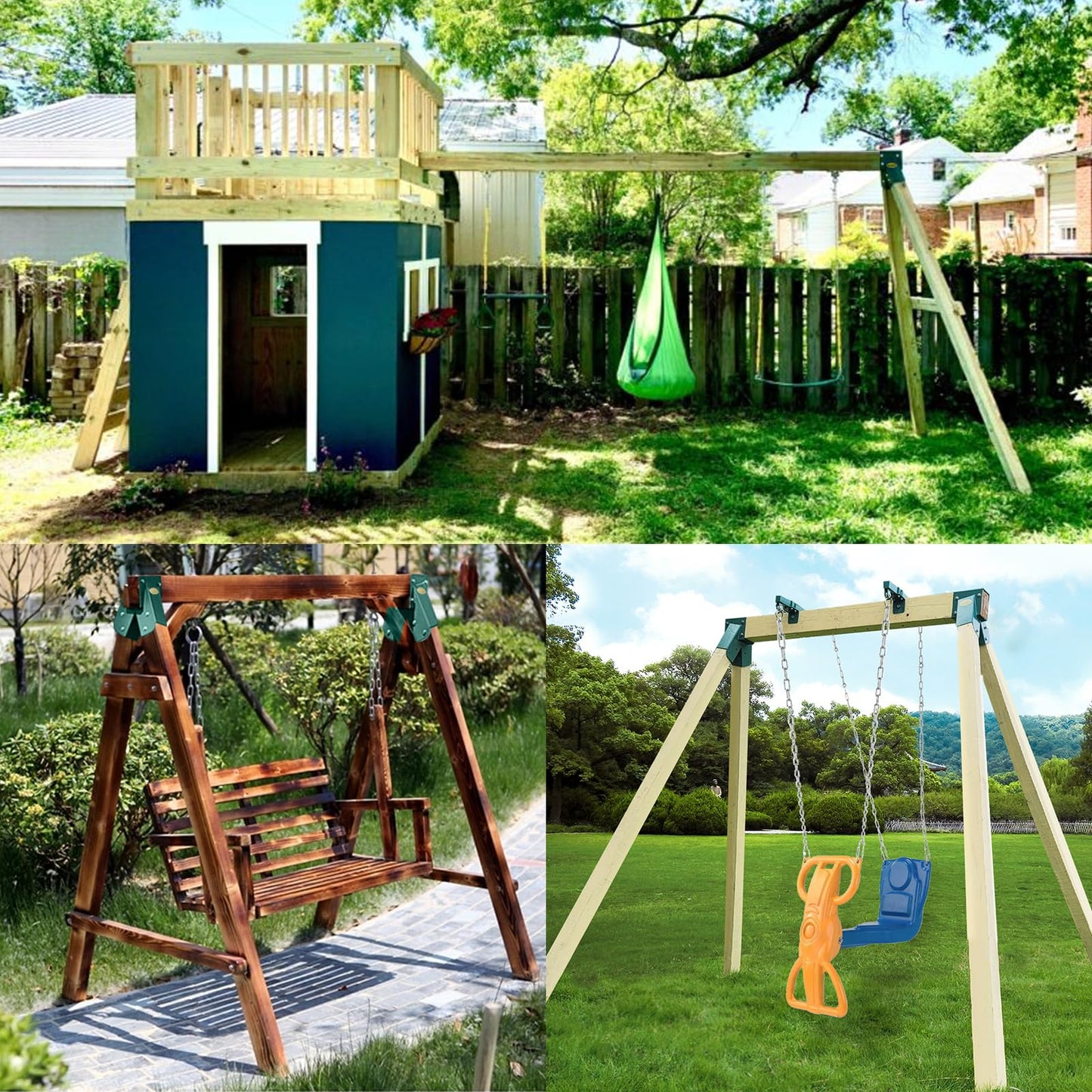 BETOOLL A-Frame 2-Brackets Swing Set Bracket with Mounting Hardware (Green) - Heavy-Duty Steel