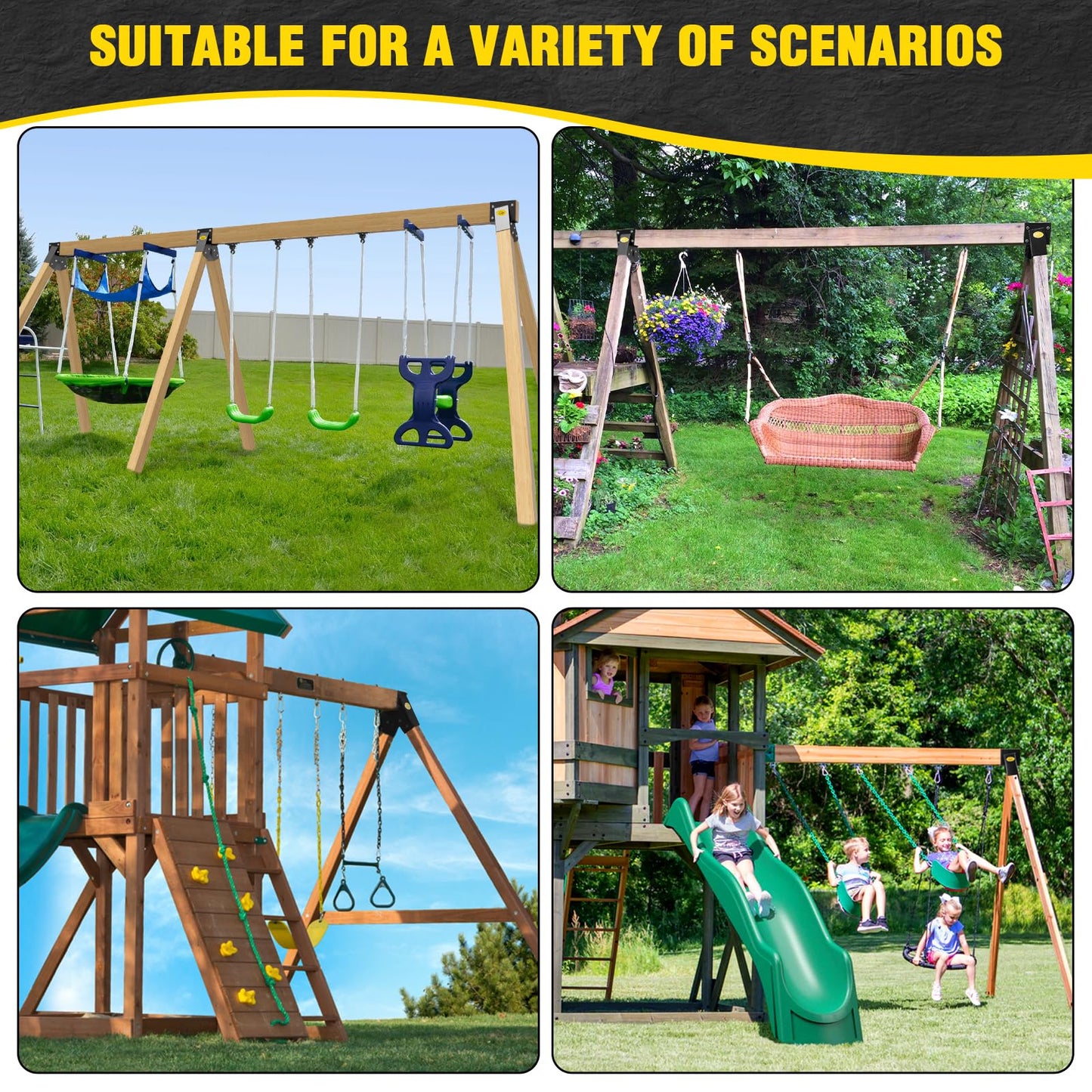 BETOOLL Swing Set Brackets: Heavy-Duty A-Frame Kit with Hardware – Black