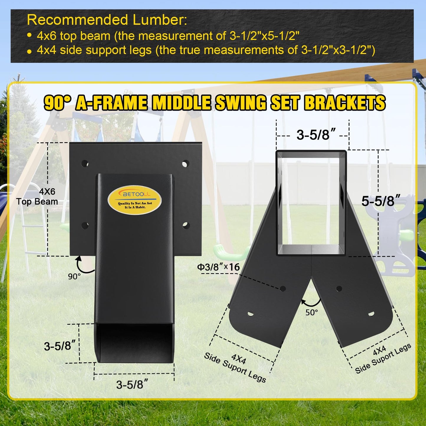 BETOOLL Swing Set Brackets: Heavy-Duty A-Frame Kit with Hardware – Black