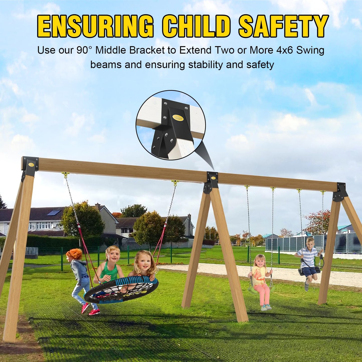 BETOOLL Swing Set Brackets: Heavy-Duty A-Frame Kit with Hardware – Black