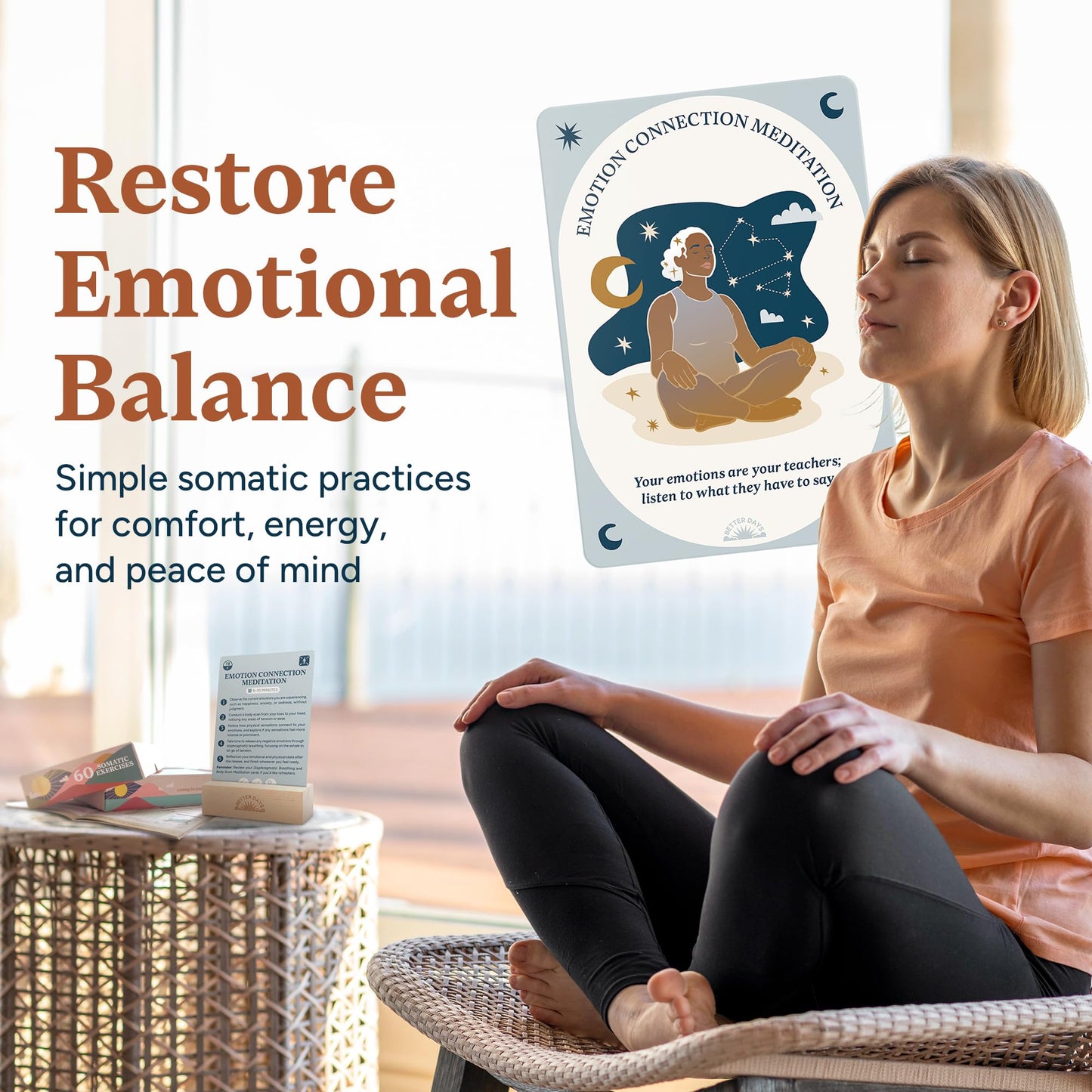 Better Days 60 Somatic Therapy Cards for Nervous System Regulation – Breathwork, Mindfulness & Gentle Movement