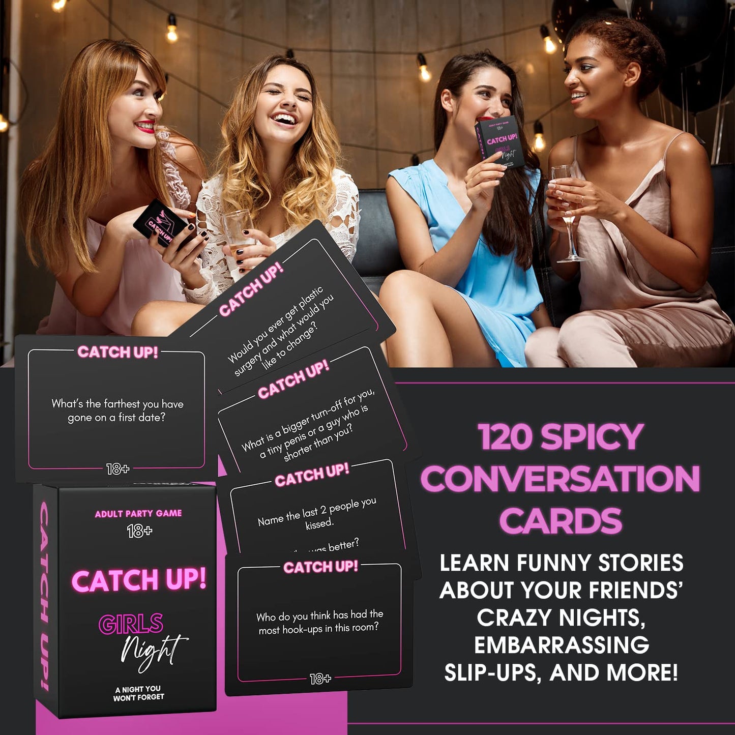 BETTER US Catch UP! Spicy Girls Night Card Game – 18+ Conversation Starters for Women | Valentine & Galentine Gift