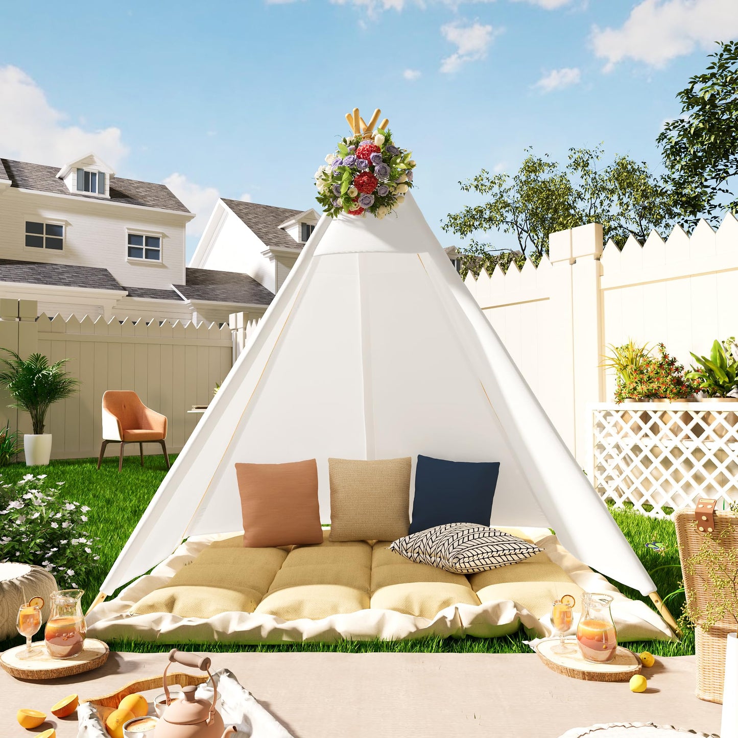 Betterhood 7' Large Teepee Tent for Adults – Canvas Play Tent, Indoor & Outdoor, White