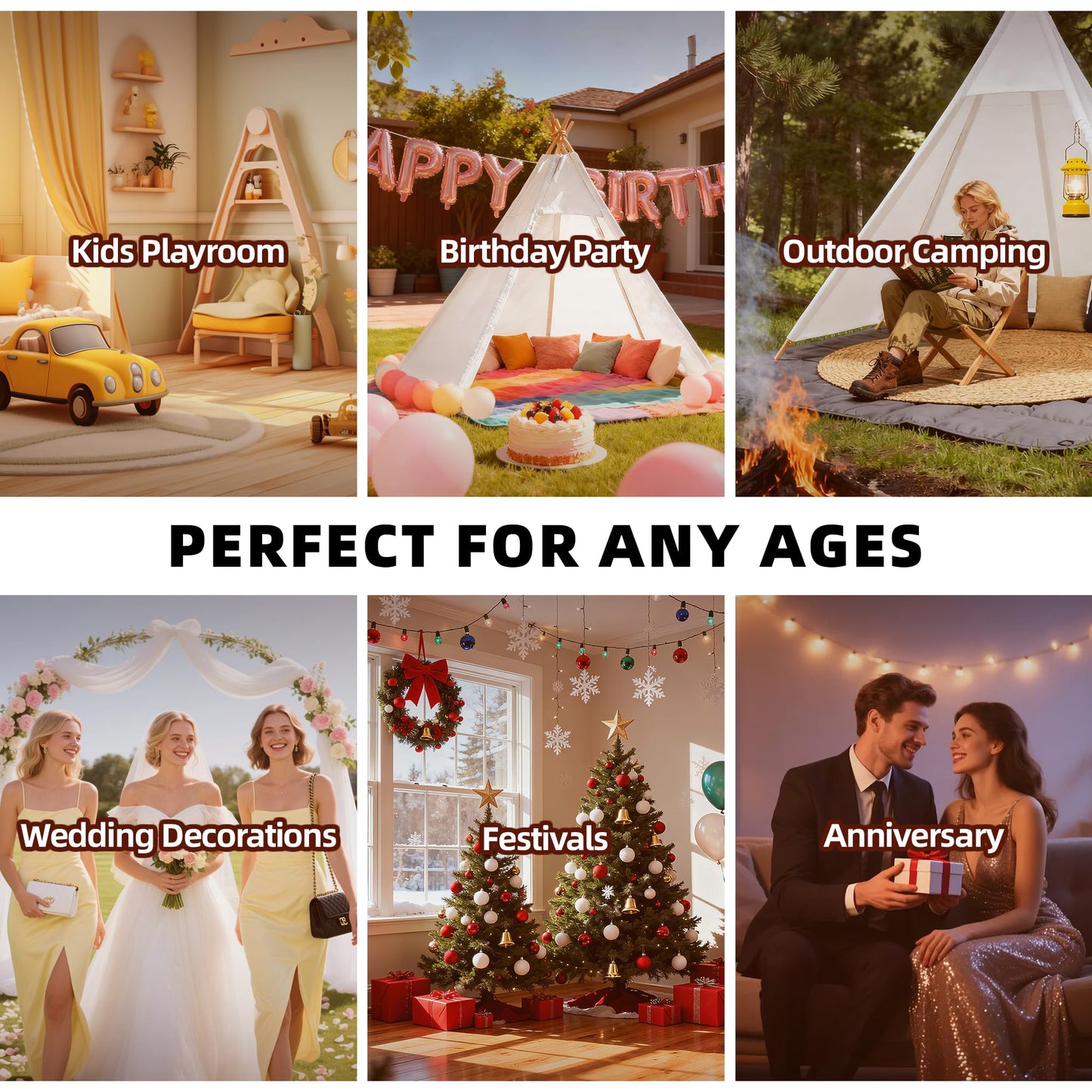 Betterhood 7' Large Teepee Tent for Adults – Canvas Play Tent, Indoor & Outdoor, White