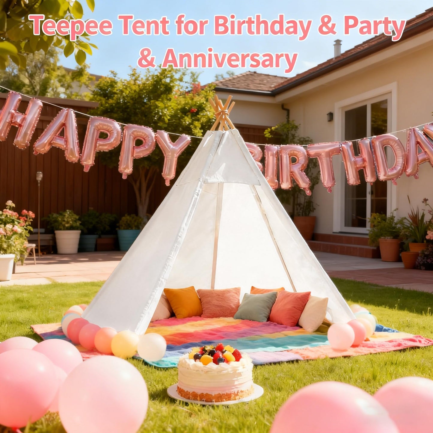 Betterhood 7' Large Teepee Tent for Adults – Canvas Play Tent, Indoor & Outdoor, White