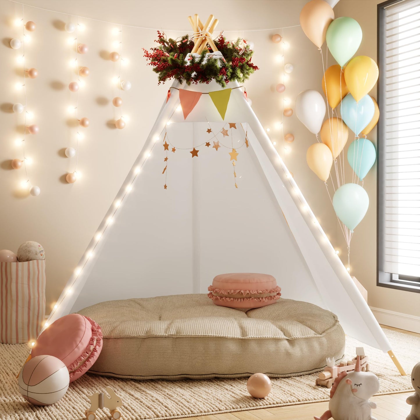 Betterhood 7' Large Teepee Tent for Adults – Canvas Play Tent, Indoor & Outdoor, White