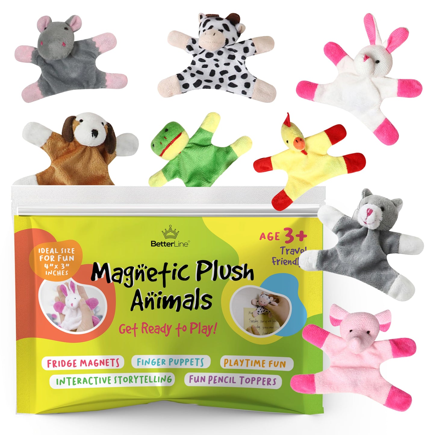 BETTERLINE Fun and Educational Animal Fridge Magnets for Kids | Soft Plush Learning Toys