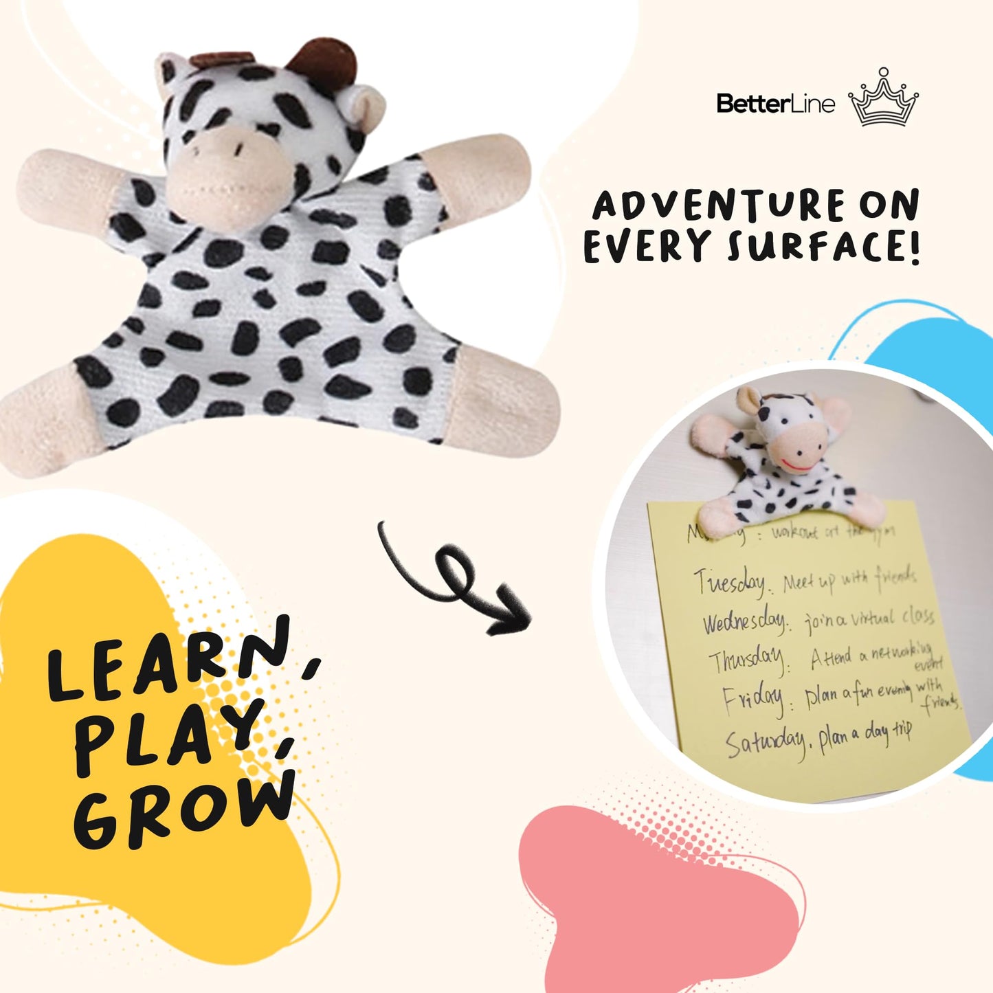 BETTERLINE Fun and Educational Animal Fridge Magnets for Kids | Soft Plush Learning Toys
