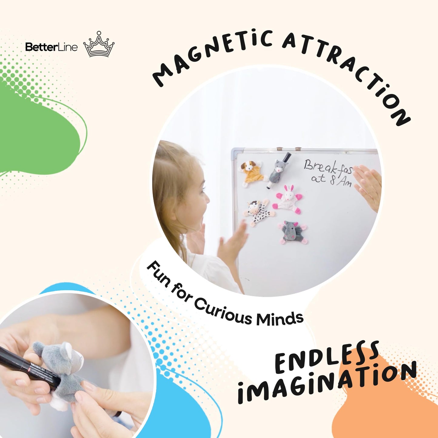 BETTERLINE Fun and Educational Animal Fridge Magnets for Kids | Soft Plush Learning Toys