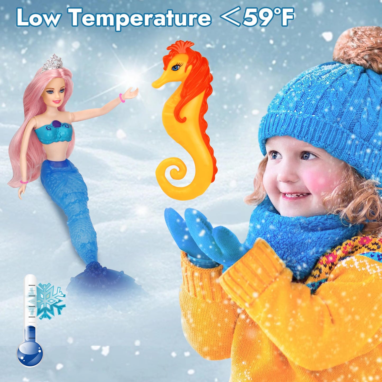 BETTINA Color-Changing Mermaid Doll with Seahorse — Transforming Tail & Purple Hair (12in) Gift for Girls 3-7