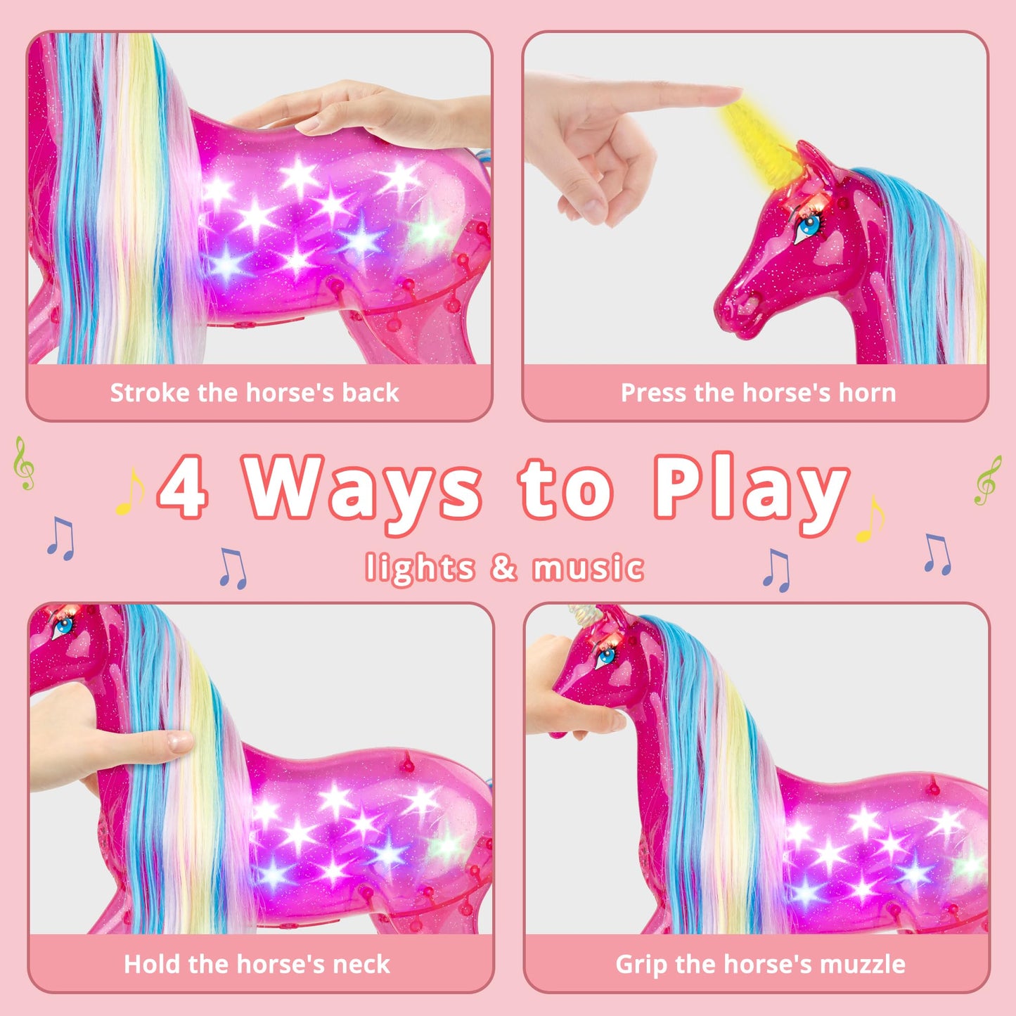 BETTINA My Dreamy Unicorn & Princess Doll Playset – Large Unicorn with Rainbow Lights & Realistic Horse Sounds