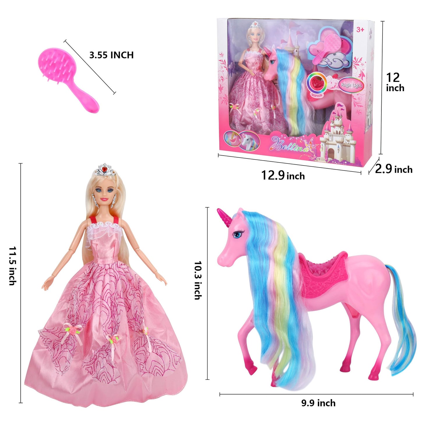 BETTINA Magical Light Unicorn Princess Dolls Set | Interactive Unicorn Toys for Girls
