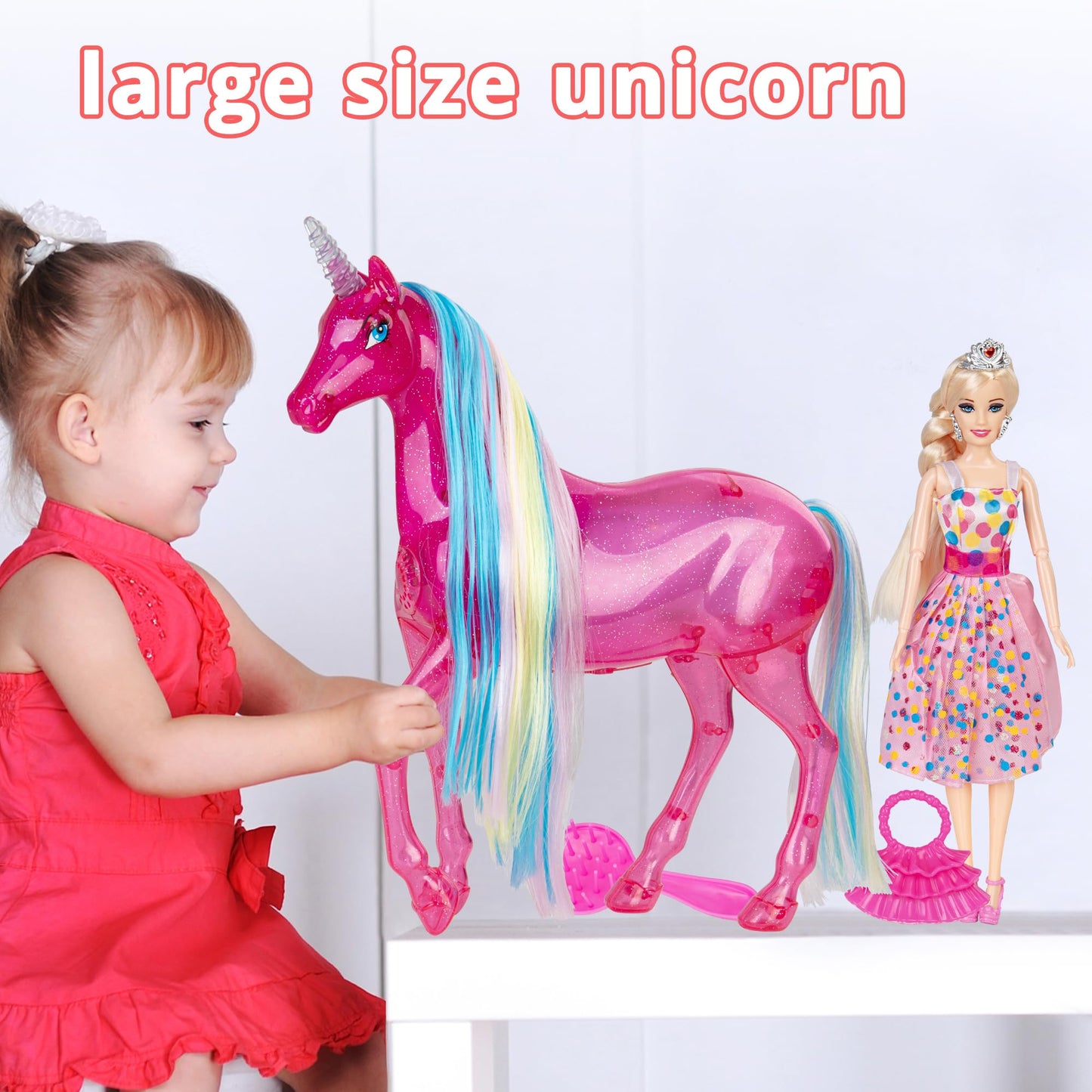 BETTINA My Dreamy Unicorn & Princess Doll Playset – Large Unicorn with Rainbow Lights & Realistic Horse Sounds