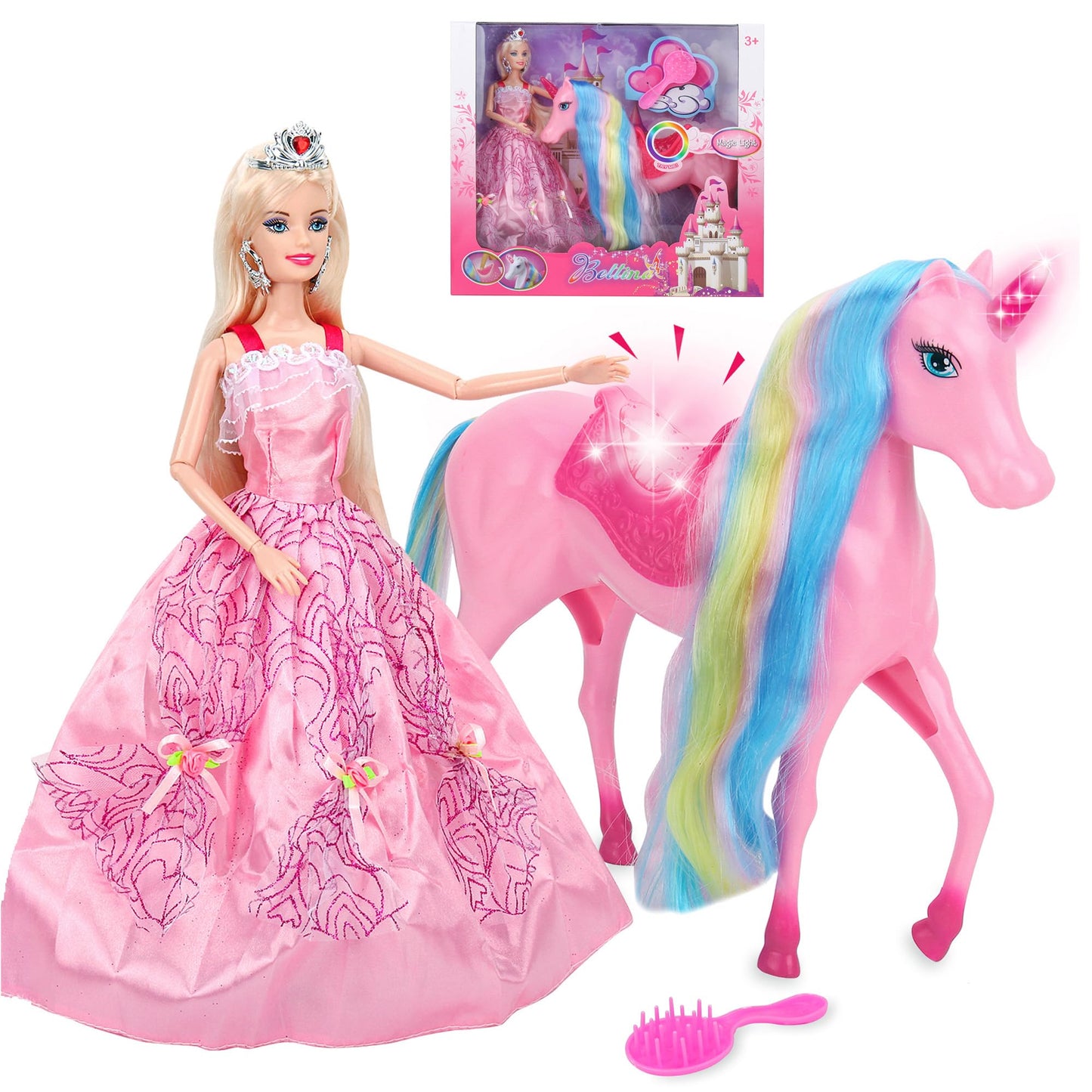 BETTINA Magical Light Unicorn Princess Dolls Set | Interactive Unicorn Toys for Girls