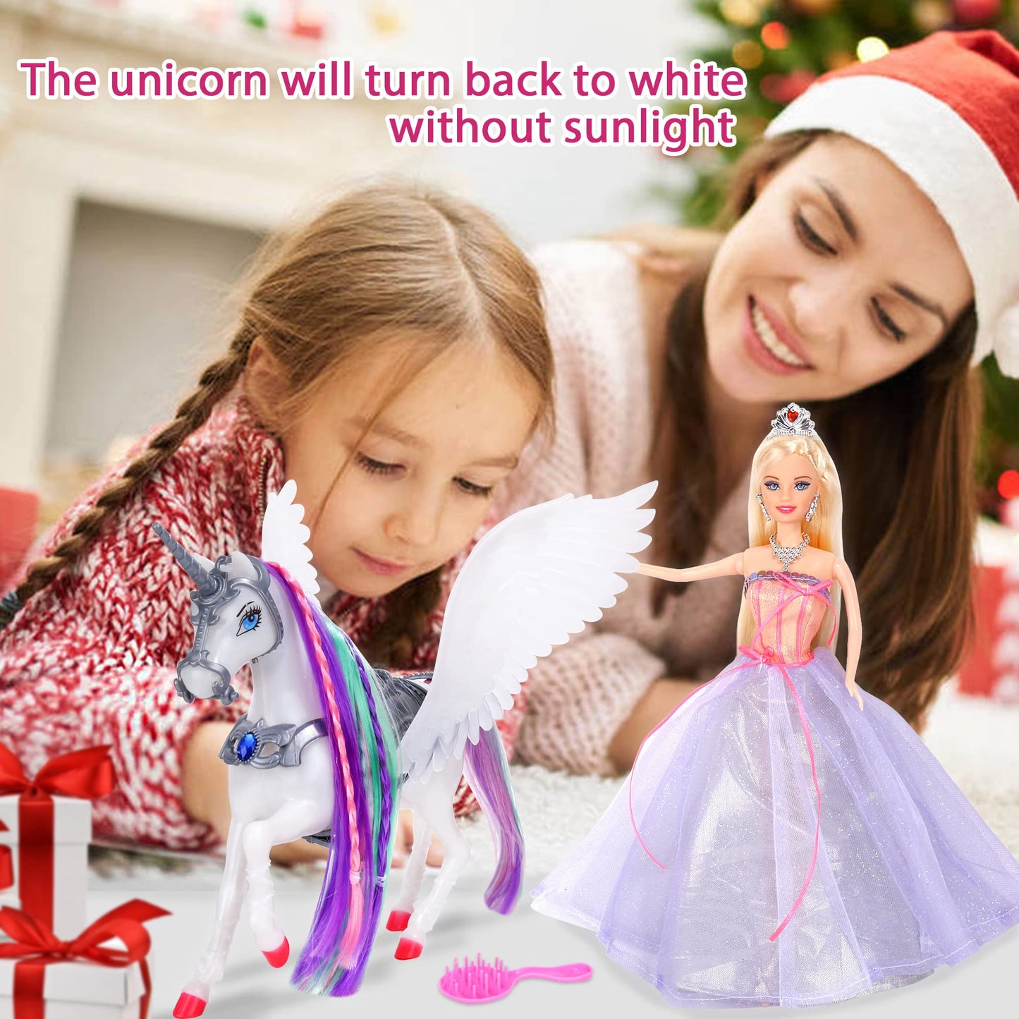BETTINA Color Changing Unicorn & Princess Doll — 11.5'' Playset with Detachable Saddle & Wings