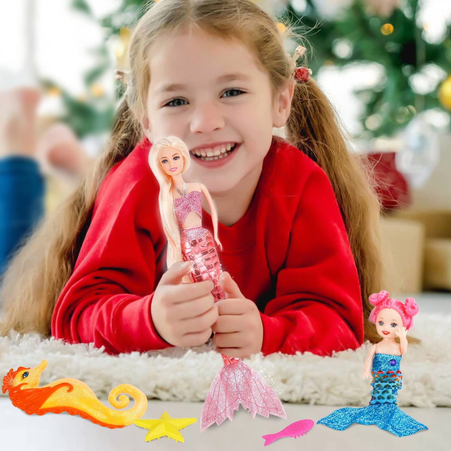 Bettina 12'' Mermaid Princess Doll + 3'' Mermaid & Seahorse Gift Set | Mermaid Toys for Little Girls