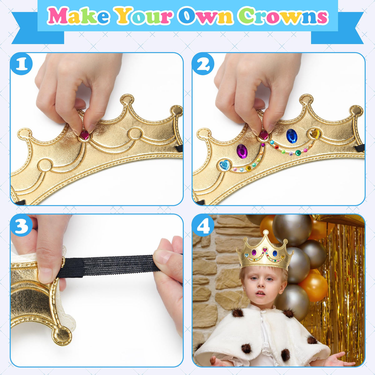 Bettoor 23-Piece DIY Princess Crowns Kit – 16 Foam Crowns + 7 Rhinestone Stickers