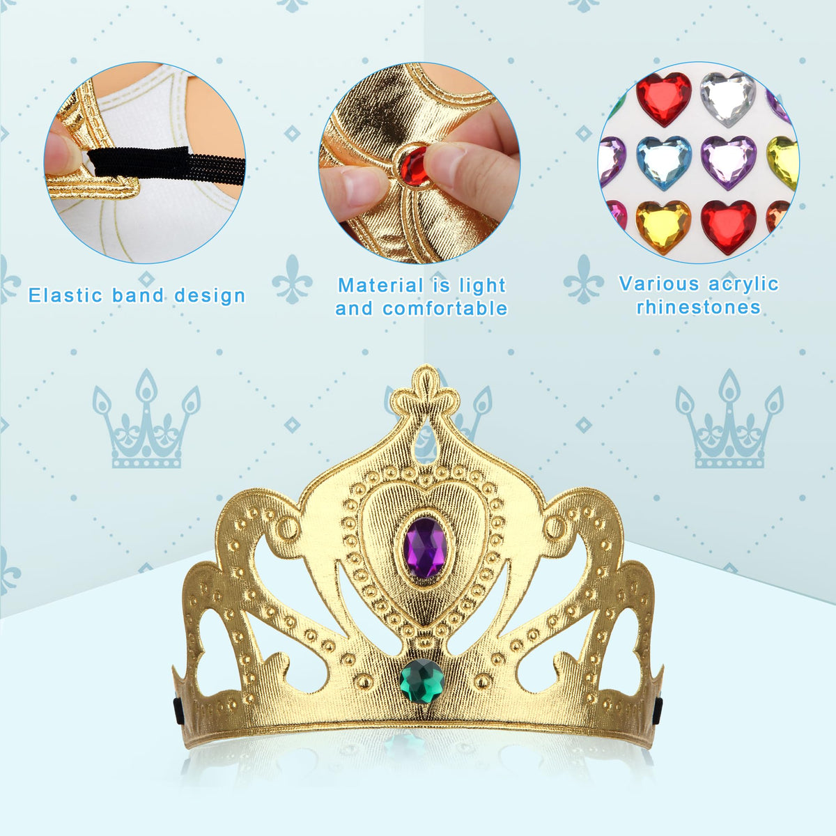 Bettoor 23-Piece DIY Princess Crowns Kit – 16 Foam Crowns + 7 Rhinestone Stickers