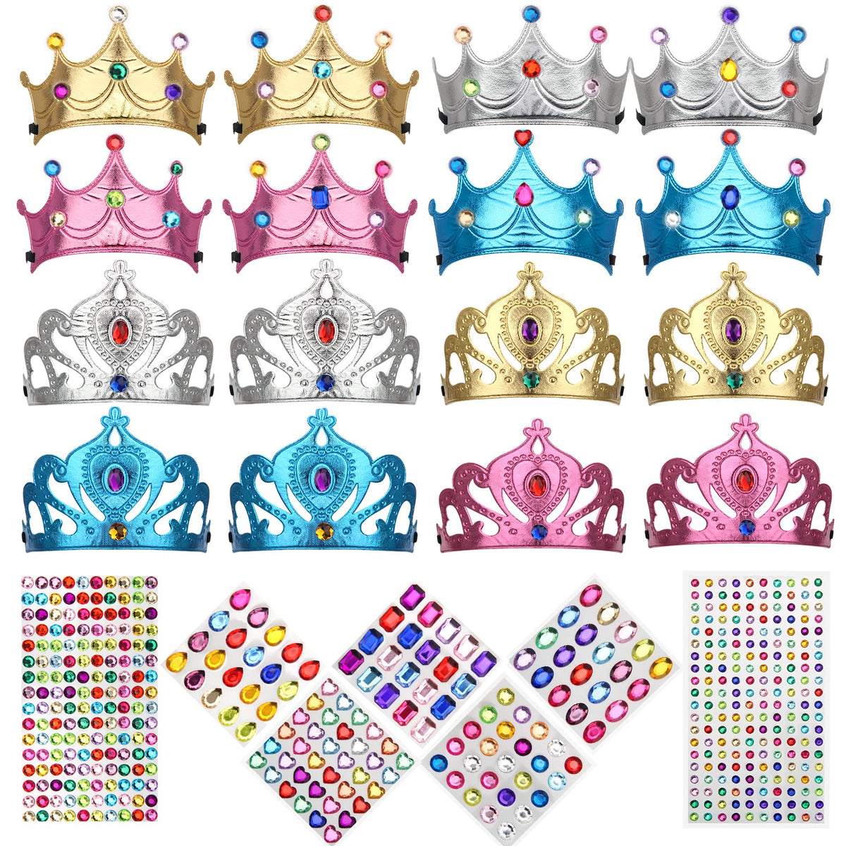 Bettoor 23-Piece DIY Princess Crowns Kit – 16 Foam Crowns + 7 Rhinestone Stickers