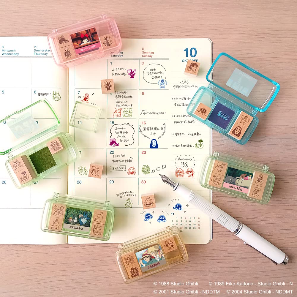 Beverly Ghibli Cat Bus Stamp Set – 4 Mini Totoro Stamps + Olive Ink Pad (SGM-015)