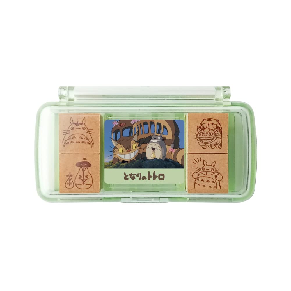 Beverly Ghibli Cat Bus Stamp Set – 4 Mini Totoro Stamps + Olive Ink Pad (SGM-015)