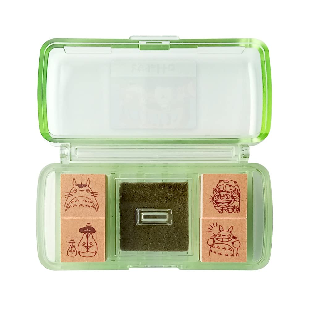 Beverly Ghibli Cat Bus Stamp Set – 4 Mini Totoro Stamps + Olive Ink Pad (SGM-015)