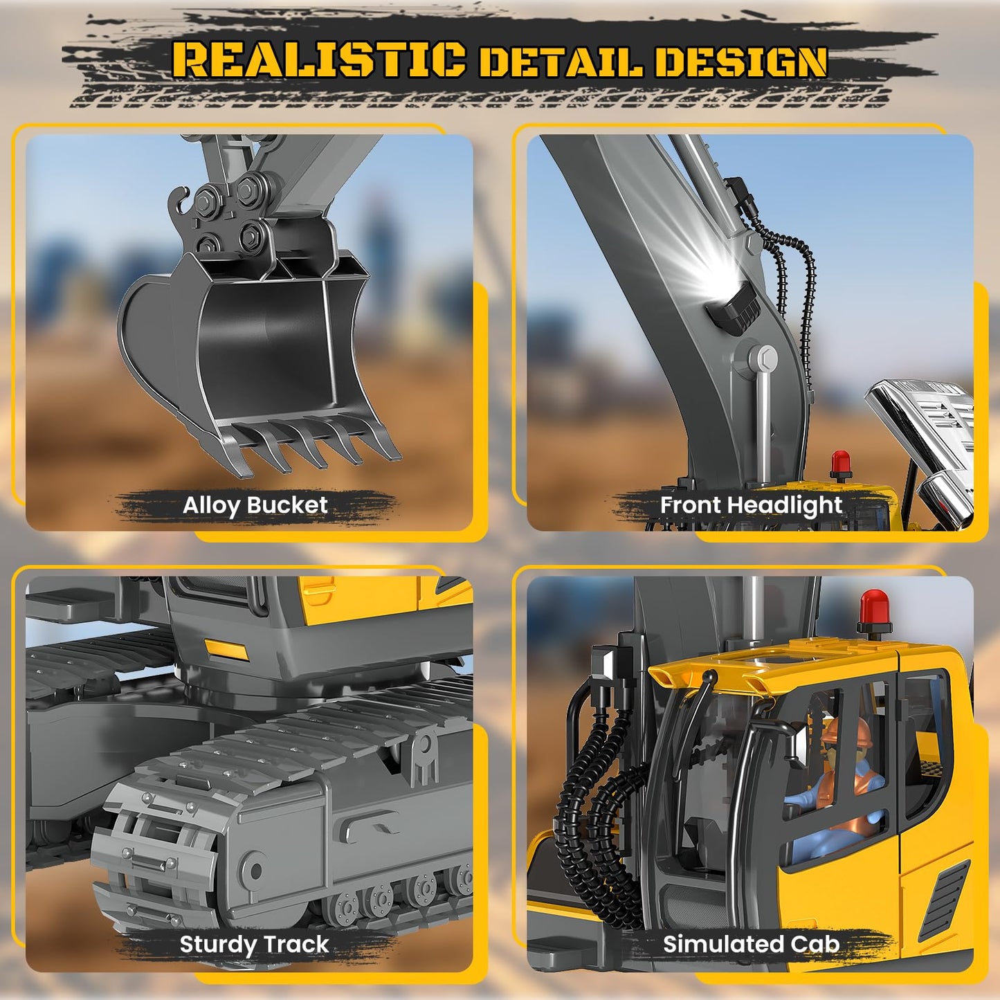 BEWEAI RC Excavator Toy – 11-Channel 2.4GHz, Dual Batteries, LED Lights