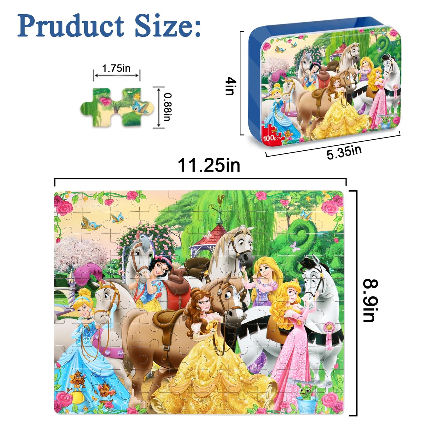 Bexido 100-Piece Wood Jigsaw Puzzle for Kids 4-8 in Metal Box