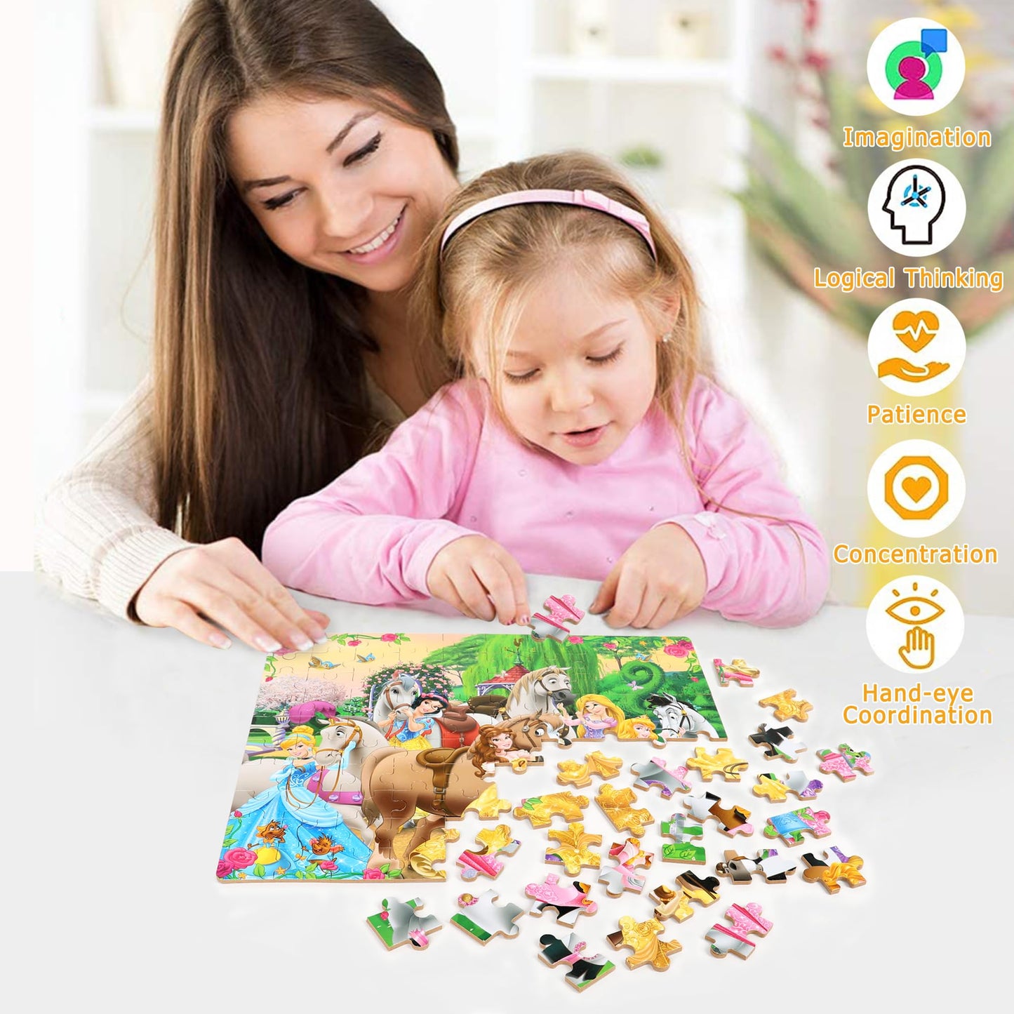 Bexido 100-Piece Wood Jigsaw Puzzle for Kids 4-8 in Metal Box