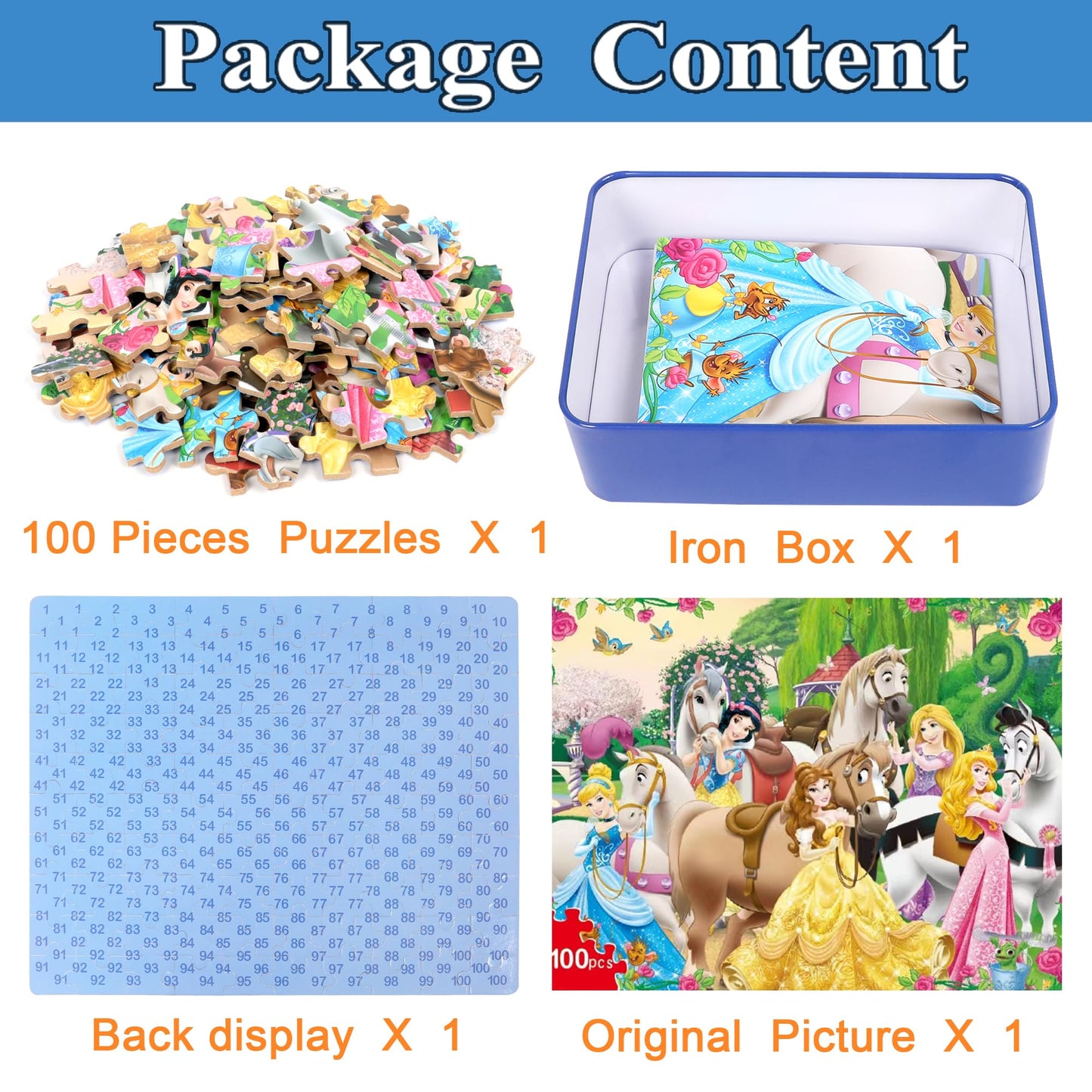 Bexido 100-Piece Wood Jigsaw Puzzle for Kids 4-8 in Metal Box