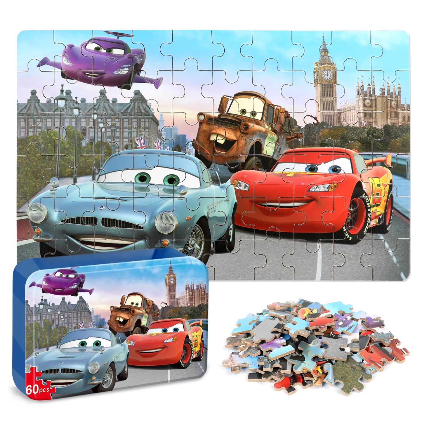Bexido 60-Piece Wooden Puzzle for Kids 4-8 – Educational Jigsaw in Metal Box