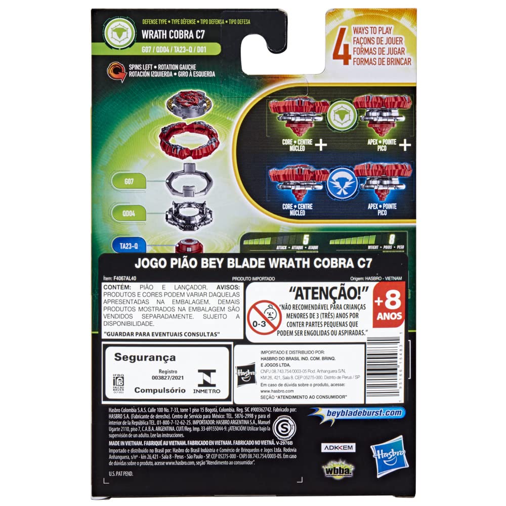 Beyblade Burst QuadDrive Wrath Cobra C7 Starter Pack – 4-in-1 Top + Launcher for Defense/Attack