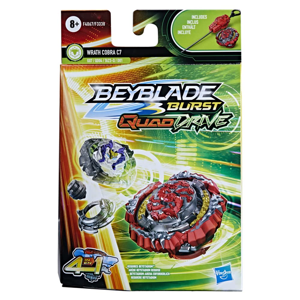 Beyblade Burst QuadDrive Wrath Cobra C7 Starter Pack – 4-in-1 Top + Launcher for Defense/Attack