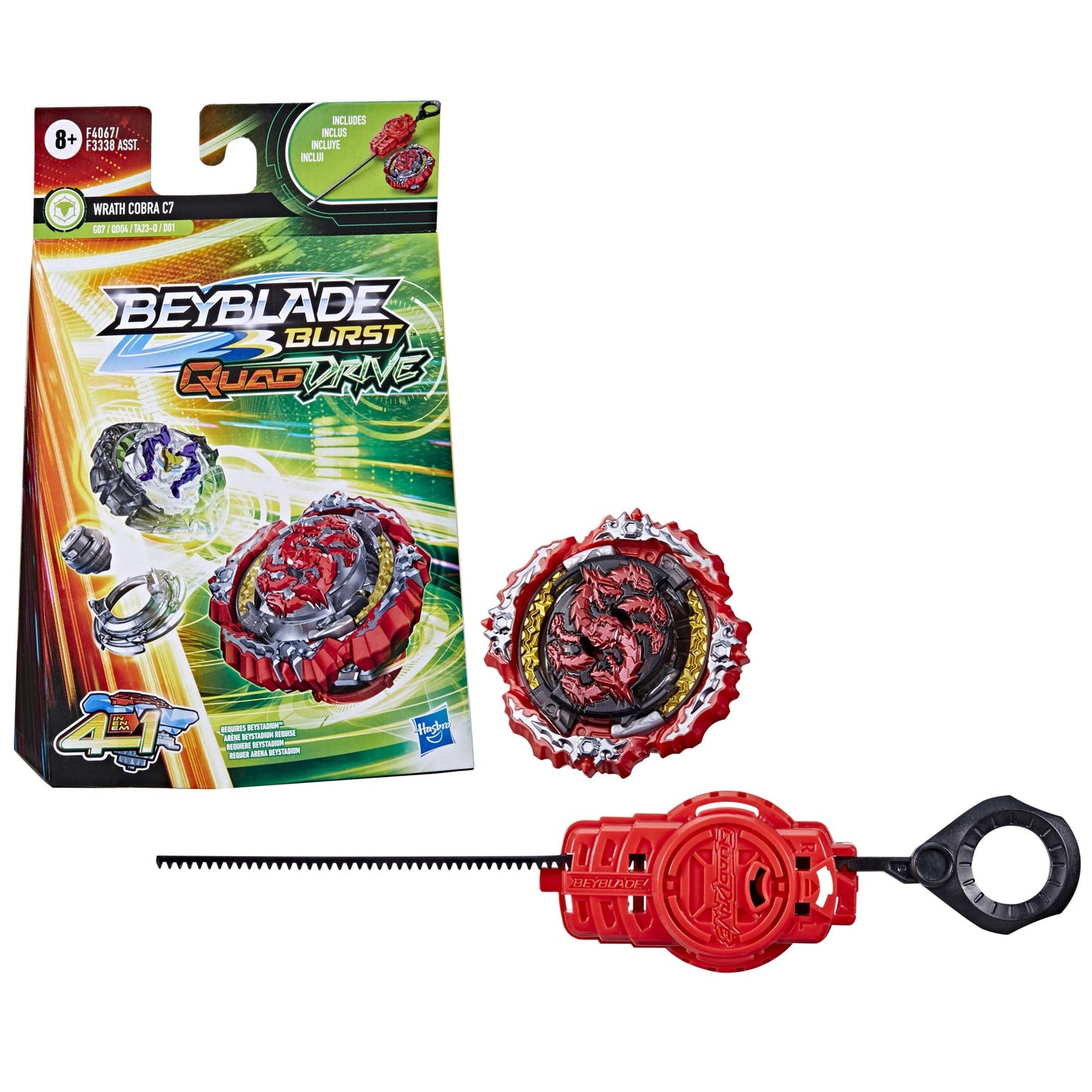 Beyblade Burst QuadDrive Wrath Cobra C7 Starter Pack – 4-in-1 Top + Launcher for Defense/Attack