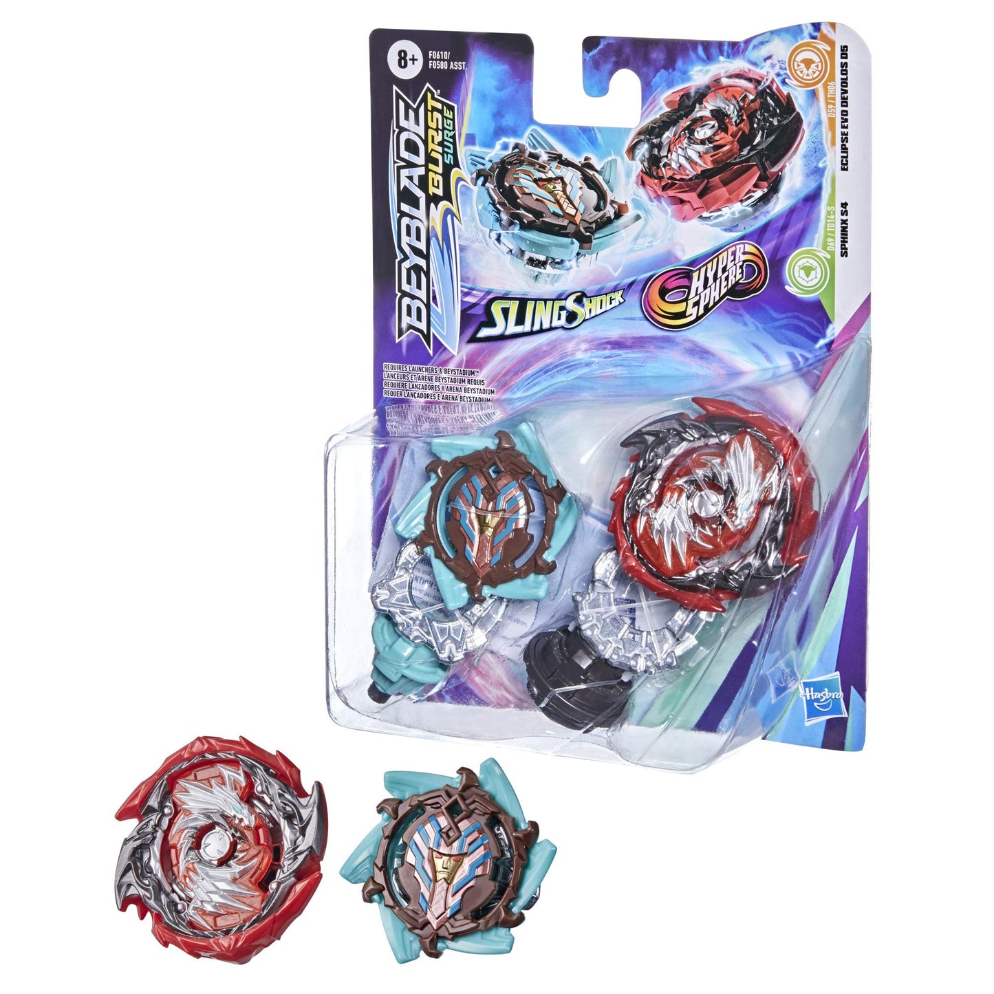 Beyblade Burst Surge Dual Collection Pack: Hypersphere Eclipse Evo Devolos D5 & Slingshock Sphinx S4-2 Tops