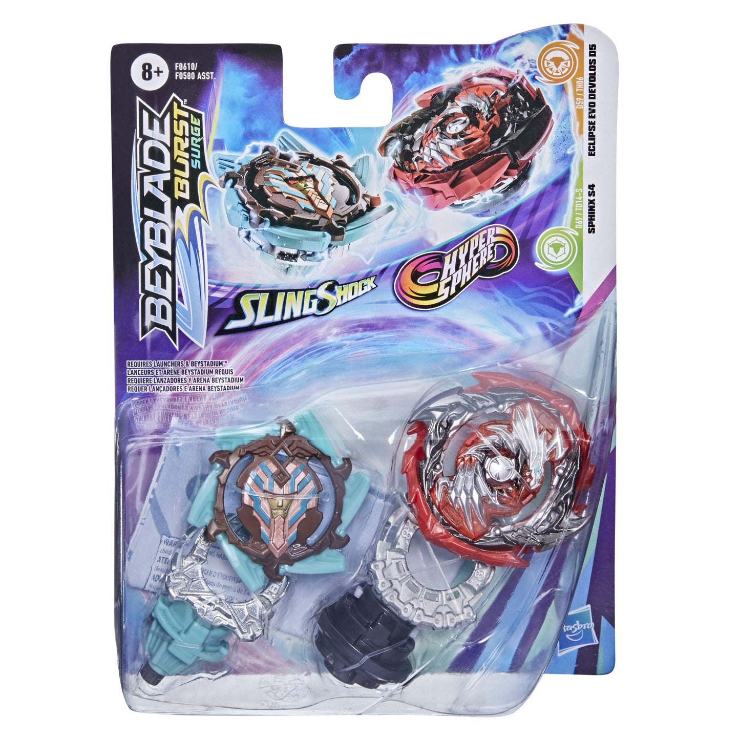 Beyblade Burst Surge Dual Collection Pack: Hypersphere Eclipse Evo Devolos D5 & Slingshock Sphinx S4-2 Tops