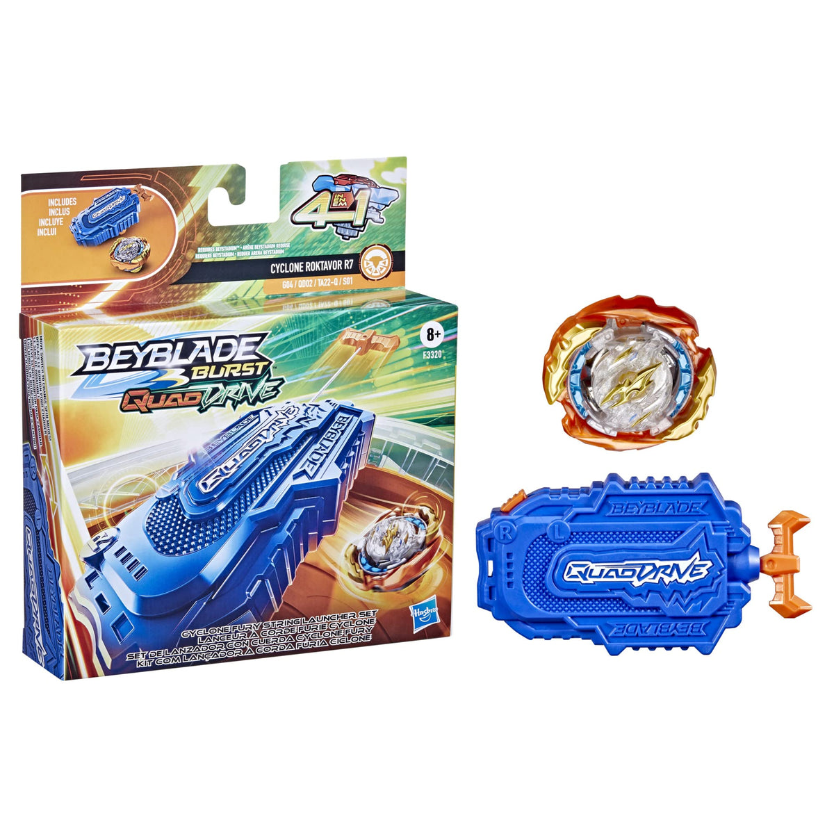 Beyblade Burst QuadDrive Cyclone Fury String Launcher Set – 4-in-1 Right-Spin Battling Top